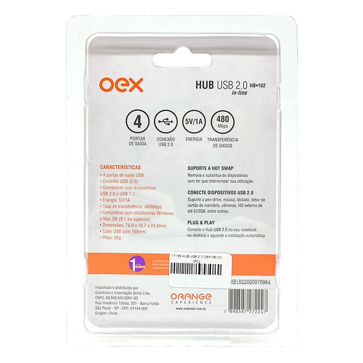 Hub Usb 2.0 Oex Hb102 4 Portas 480mpbs Preto