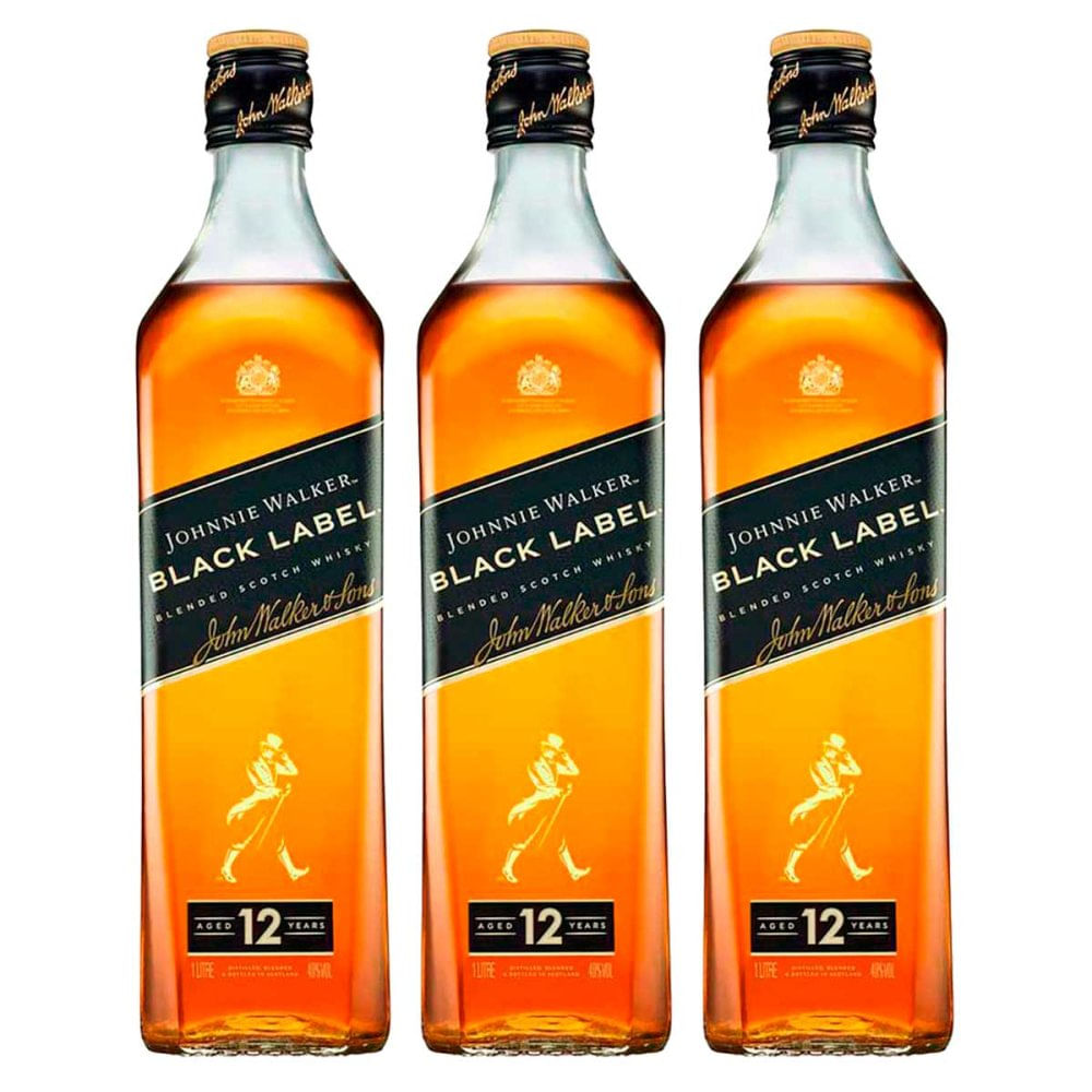 Whisky Black Label 1L 3 Unidades Johnnie Walker