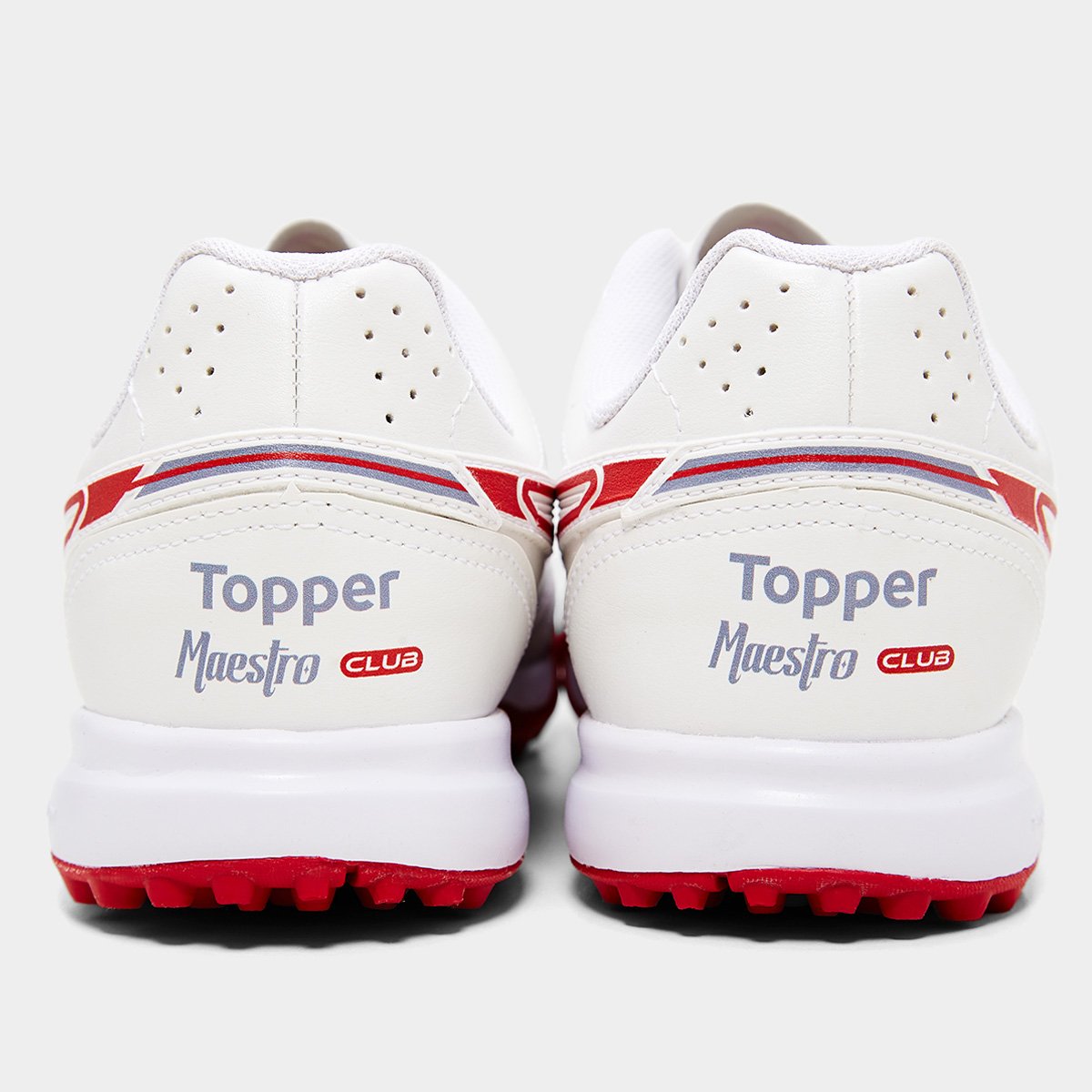 Miniatura Chuteira Society Topper Maestro Club V Unissex Branco+Vermelho - 37