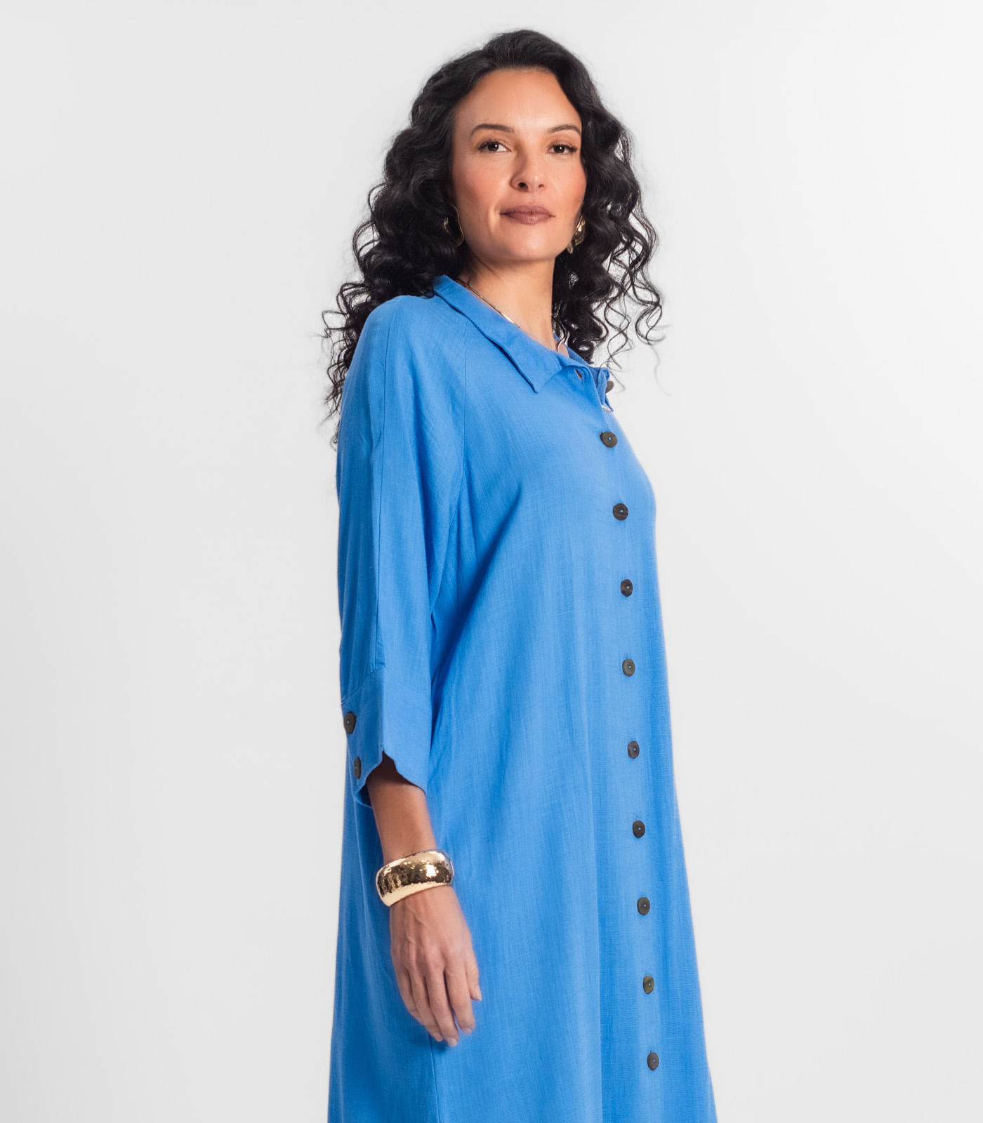 Miniatura Vestido Chemise Feminino Viscose Select Azul G