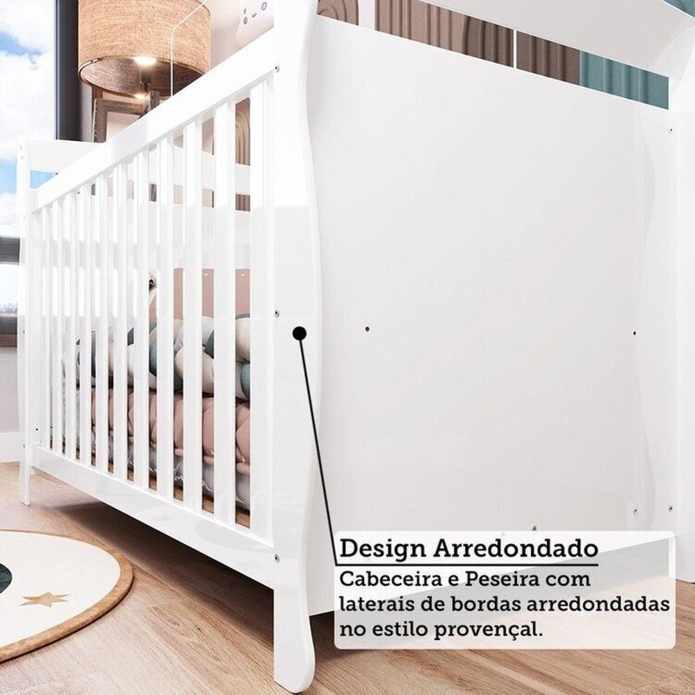 Quarto de Bebê Completo Berço Minicama Guarda-roupa 4 Portas e Cômoda 100% Mdf Nina Espresso Móveis Branco Brilho