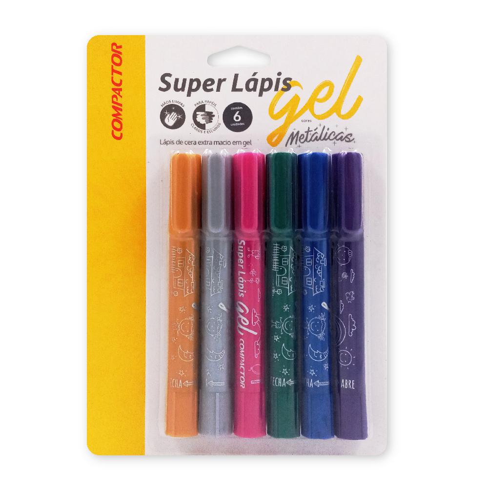 Miniatura Lápis De Cera Compactor Super Lápis Gel 6 Cores Metálicas