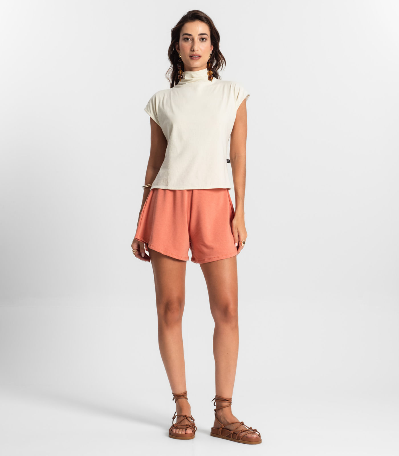 Miniatura Blusa Feminina Manga Curta Meia Malha KO Bege G
