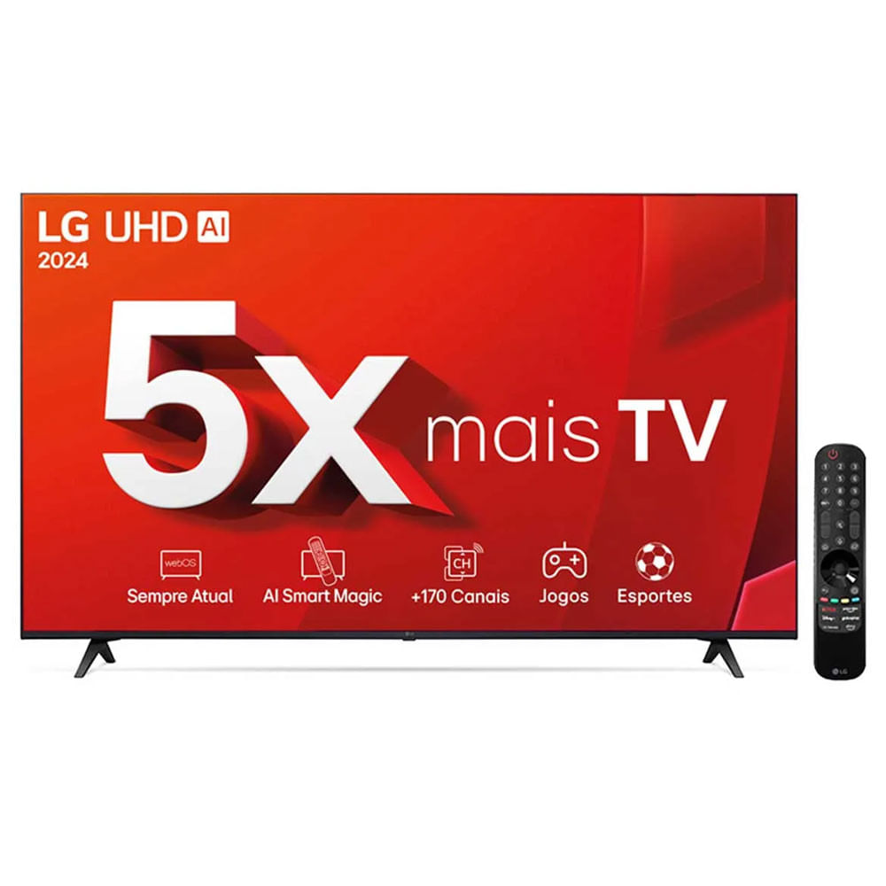 Smart TV 4K 50 Polegadas LG UHD 50UT8050 Processador A5 Ger7 AI Alexa/Chromecast integrado Otimizador de Jogos webOS 24 Controle Smart Magic Preto