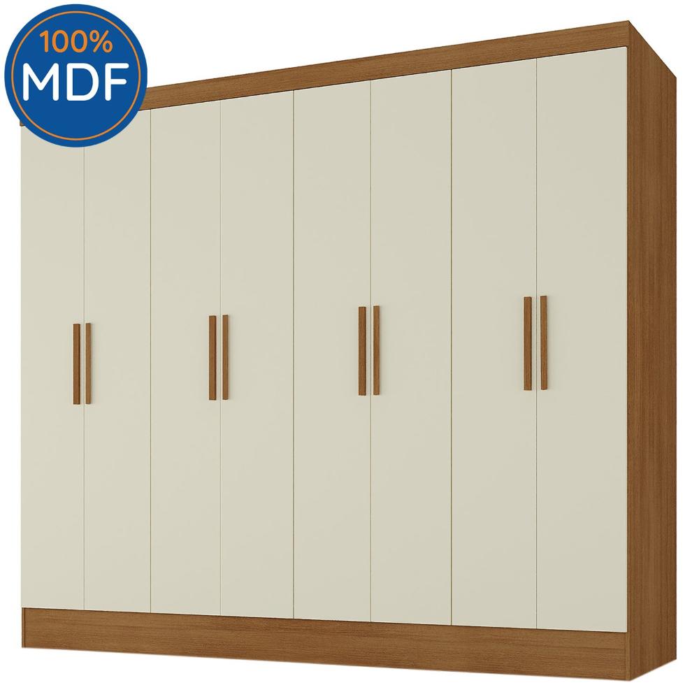 Miniatura Guarda Roupa Casal 100% MDF 8 Portas 4 Gavetas Jatobá Yescasa Guarda Roupa Casal 8 Portas 4 Gavetas Jatobá Yescasa Cinamomo/Off White