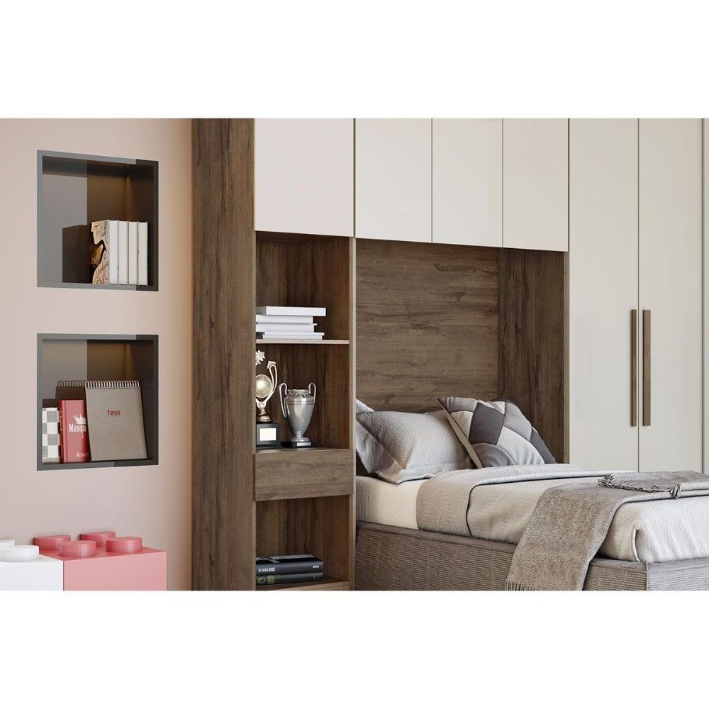 Módulo De Quarto Casal Armário Mesa De Cabeceira Rizon-linea 1 Porta C-1 Gaveta Cumaru - Novo Horizonte