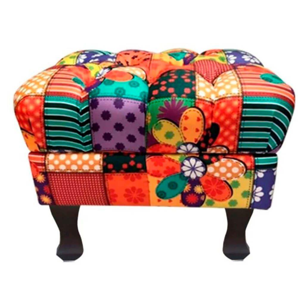 Miniatura Puff Decorativo Retro Luiz Xv Com Baú Pacthwork 1m Para Sala