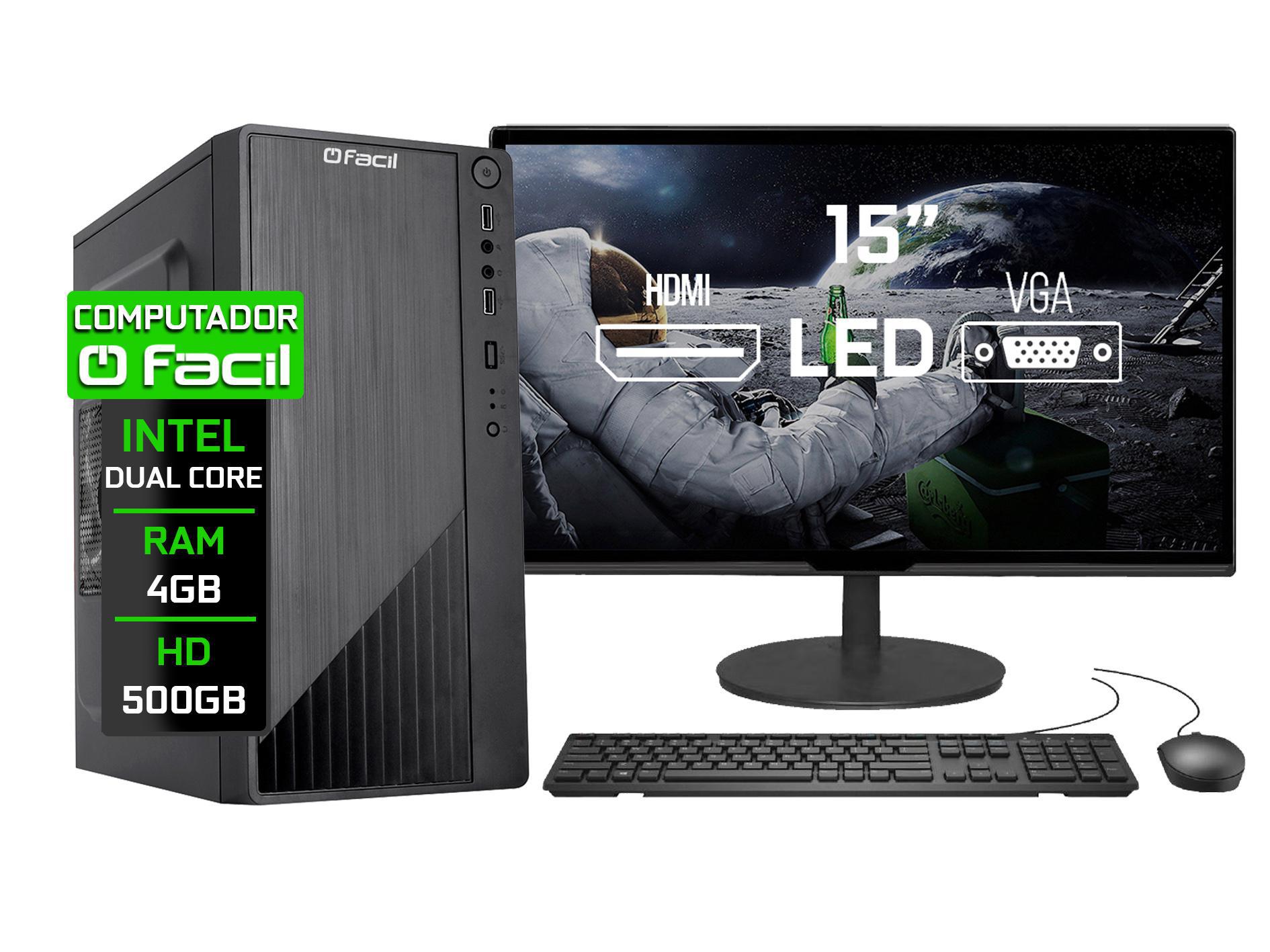 Miniatura Computador Completo Dual-Core 4Gb Hd 500Gb Monitor 15