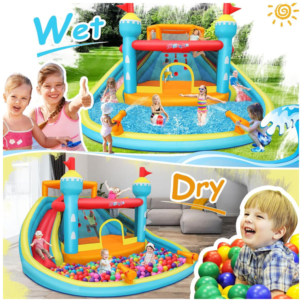 Miniatura Parque Aquático Inflável Whubefy de 4,3x4,2m para Crianças - Casa de Pula-Pula com Piscina, Escorregador e Área de Salto - Diversão no Quintal.