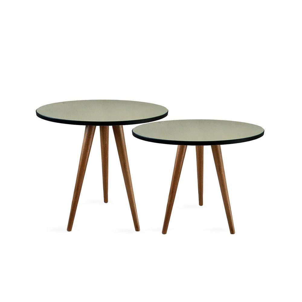 Miniatura Conjunto Mesa Lateral De Canto Tripé Espelhada Preto