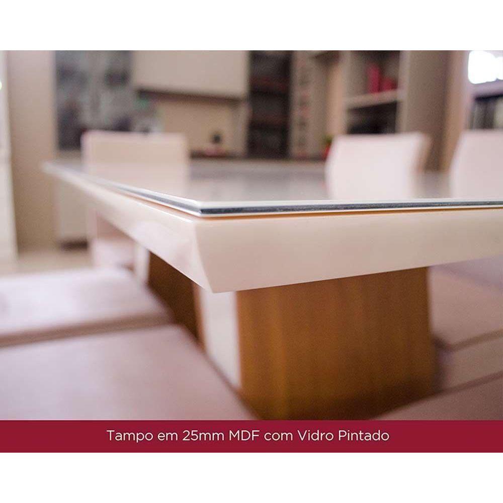 Conjunto Mesa De Cozinha Vértice Com Tampo Reto Madeirado Com Vidro 90x90cm E 4 Cadeiras Vita Nature Linho Henn