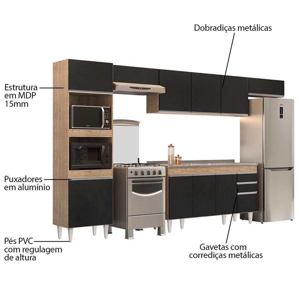Armário De Cozinha Modulada 5 Peças Cp16 Balcão Sem Tampo Castanho/preto - Lumil