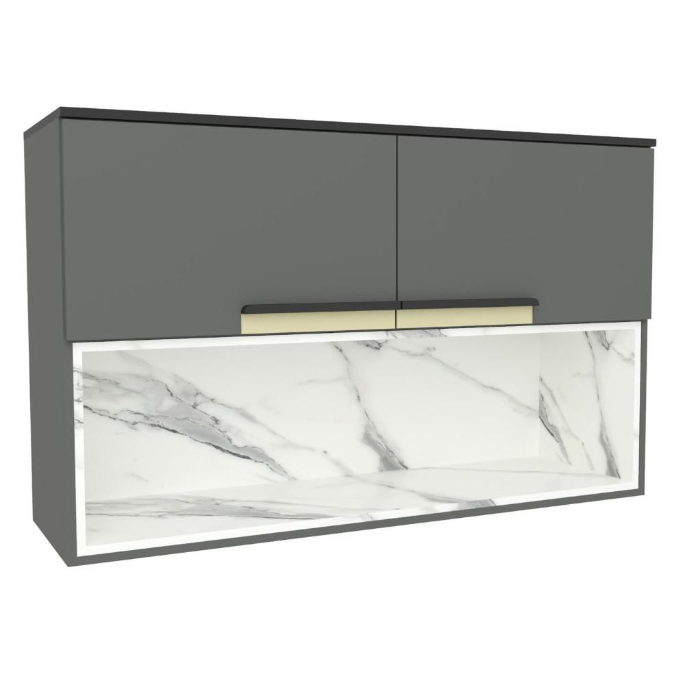 Miniatura Armário Aéreo 120cm 2 Portas 1 Nicho Cozinha Flórida Grafite / Calacatta