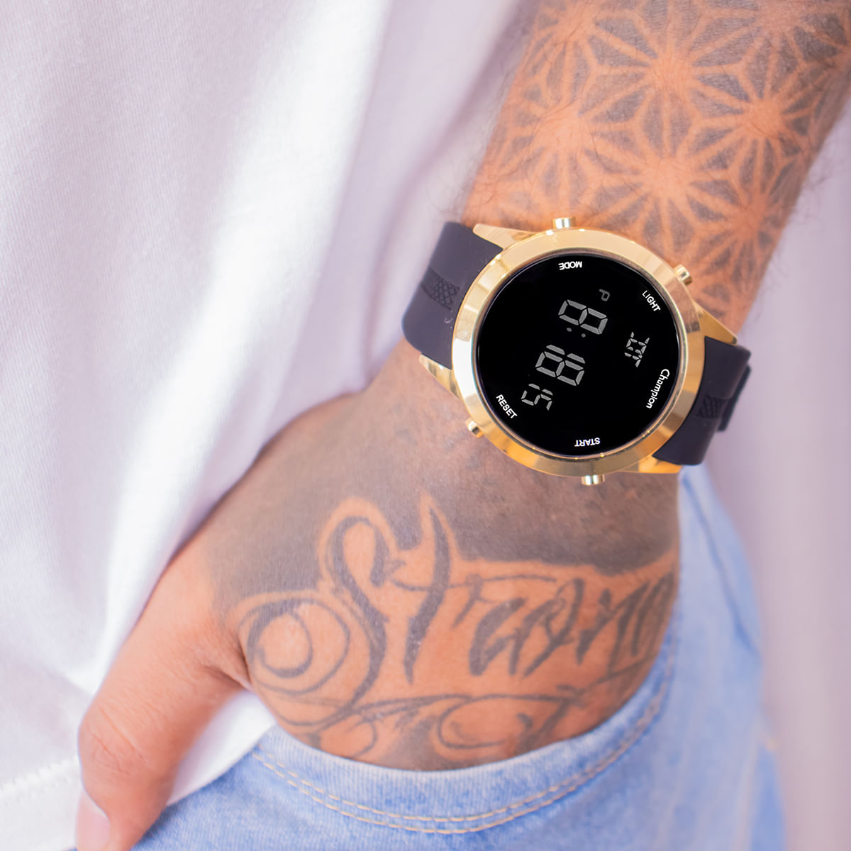 Relógio de Pulso Masculino Champion Digital Dourado Silicone CH40259B