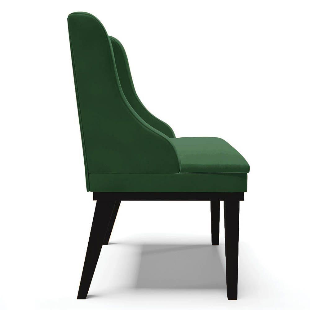 Kit 2 Cadeiras Estofadas Para Sala De Jantar Base Fixa De Madeira Preto Lia Veludo Verde - Ibiza