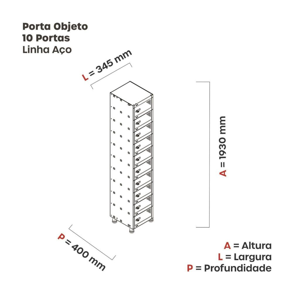 Miniatura Armario Porta Objeto 10 Portas Aço APOP 501/10 Vermelho