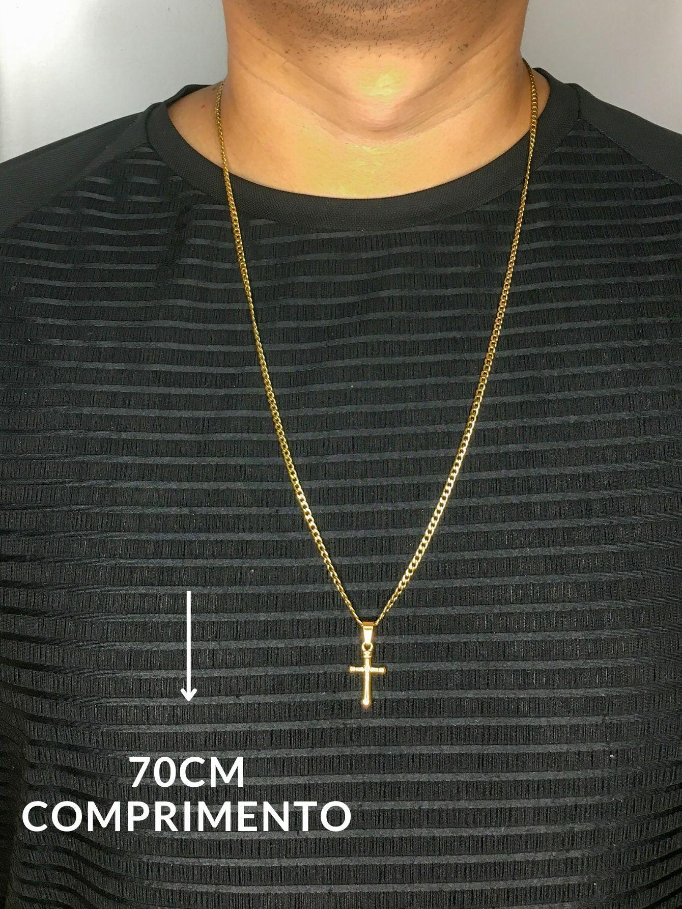 Miniatura Corrente Cordão Masculino Longo 70Cm Fino 3Mm Crucifixo Cruz