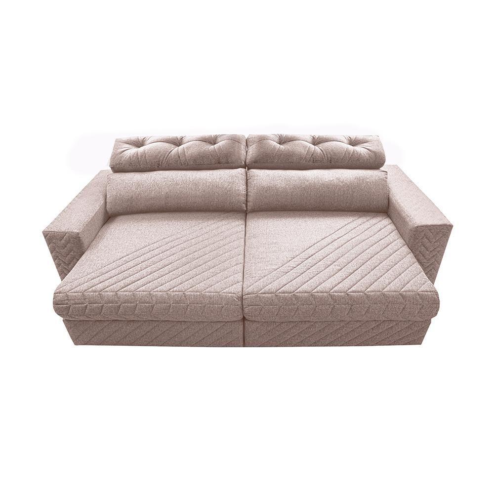 Miniatura Sofá Retrátil E Reclinável 2,55m Molas Ensacadas Cama Inbox Style Thermo Gel Linho Bege Claro