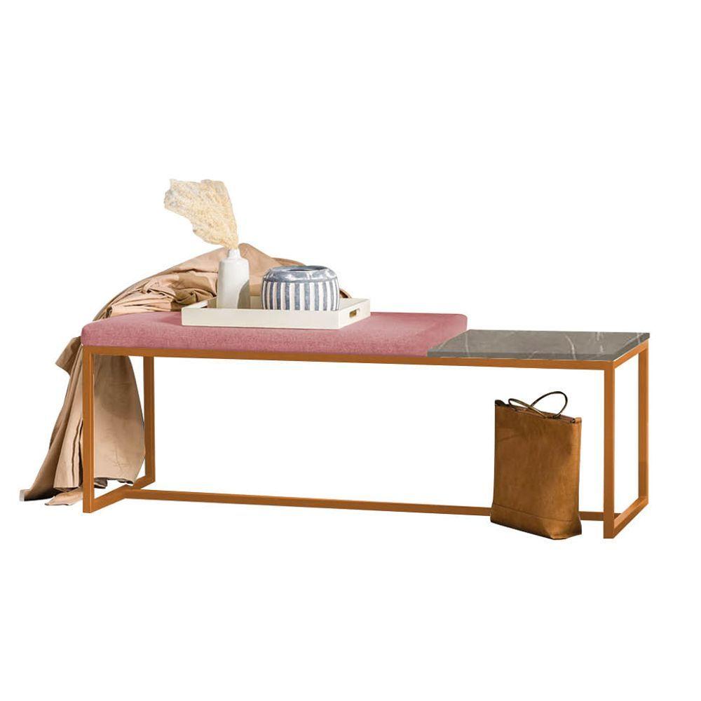 Miniatura Banco Recamier Puff 195cm Industrial Bronze Suede Rose Tampo Quadrado Marmorizado