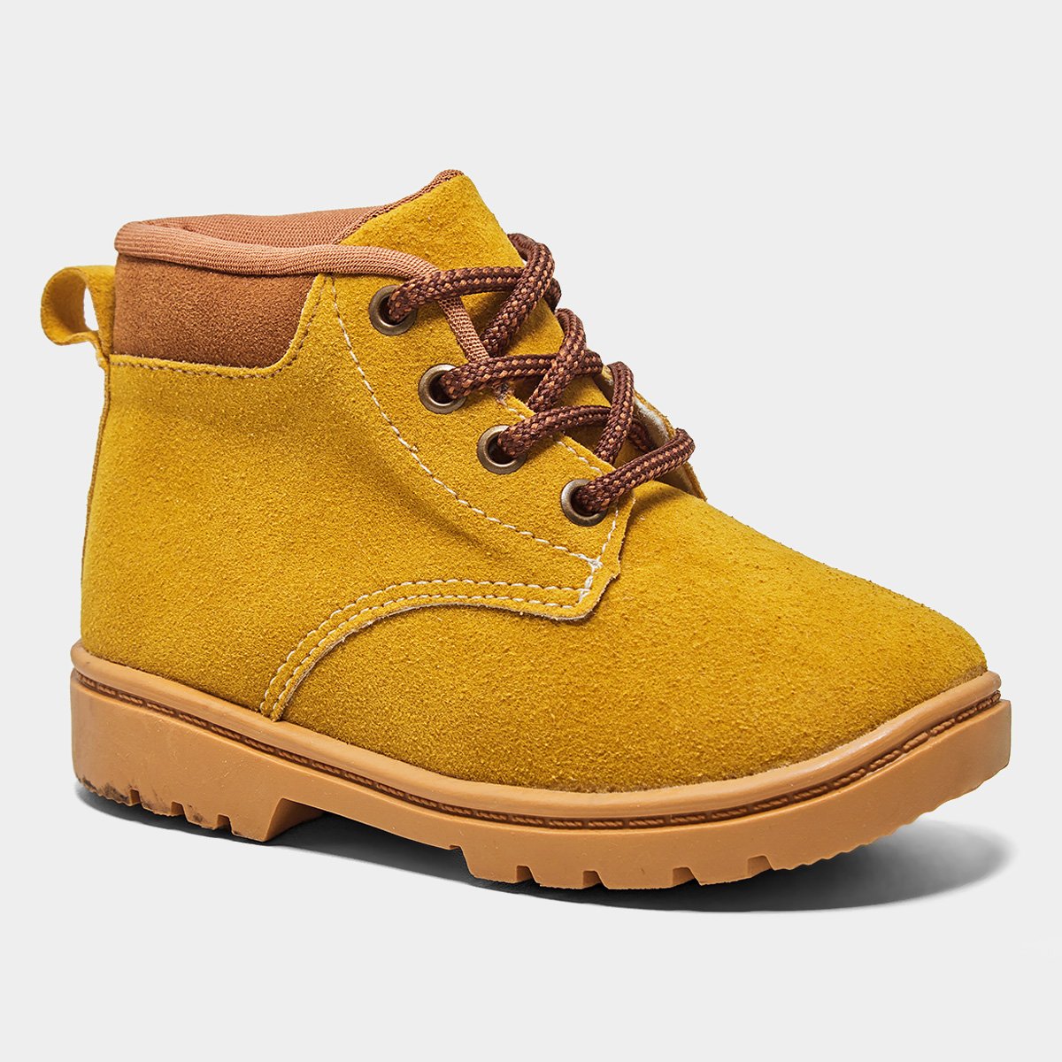Miniatura Bota Coturno Juvenil Kurz Cano Médio Tratorada Menino Mostarda+Marrom - 25