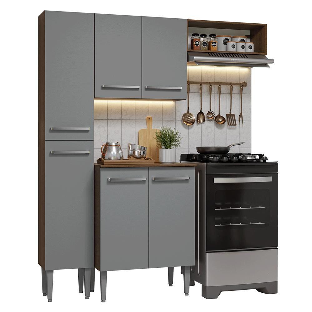Armário De Cozinha Compacta 156 Cm Rustic-cinza Emilly Madesa 01