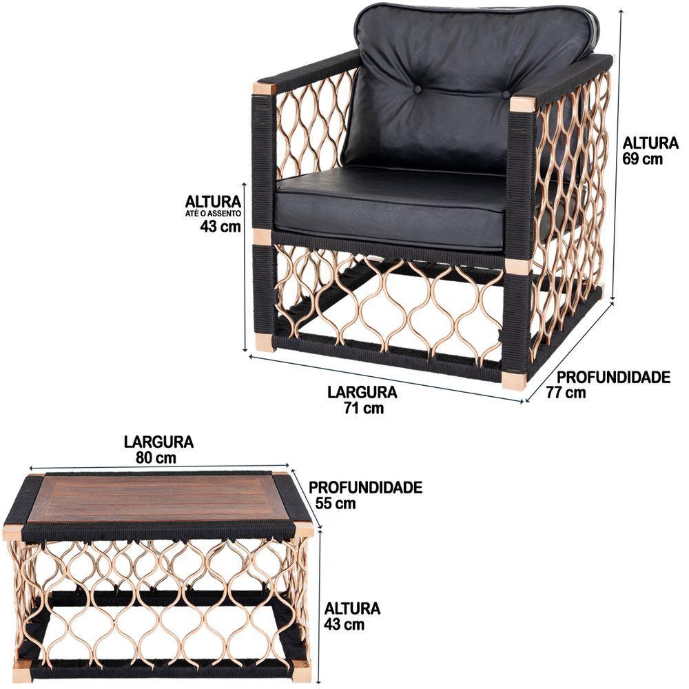 Miniatura 1 Chaise 6 Almofadas + 2 Poltronas + Mesa Madeira Alumínio