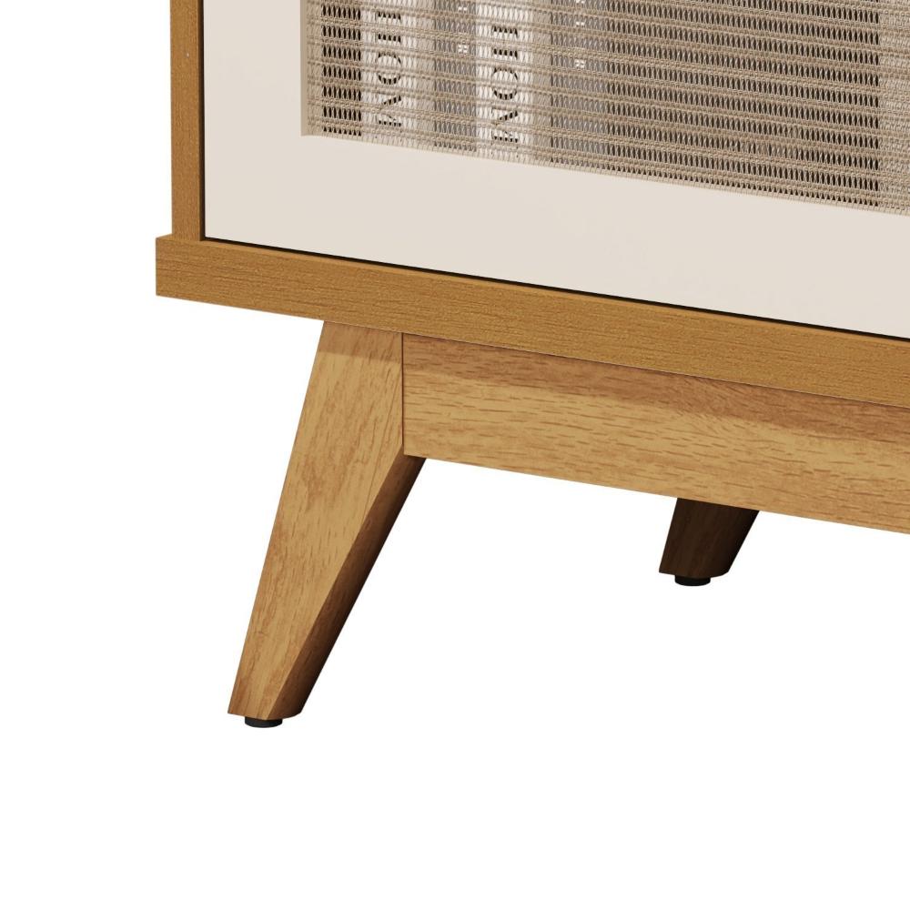 Miniatura Mesa Cabeceira Jb 2300 com Porta em Rattan e Puxador de Couro Nature/Pérola
