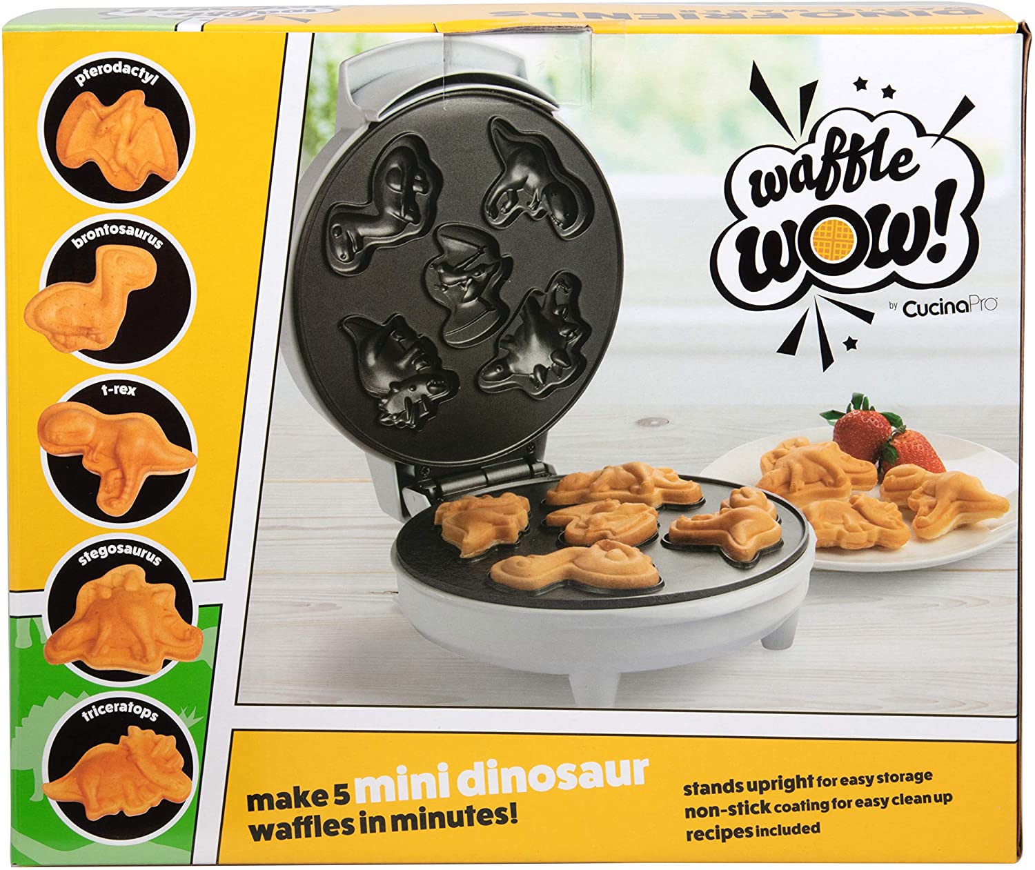 Miniatura CucinaPro Máquina de Waffle Dinossauros Divertido Crianças e Adultos 5 Dinos Antiaderente Branco 110V