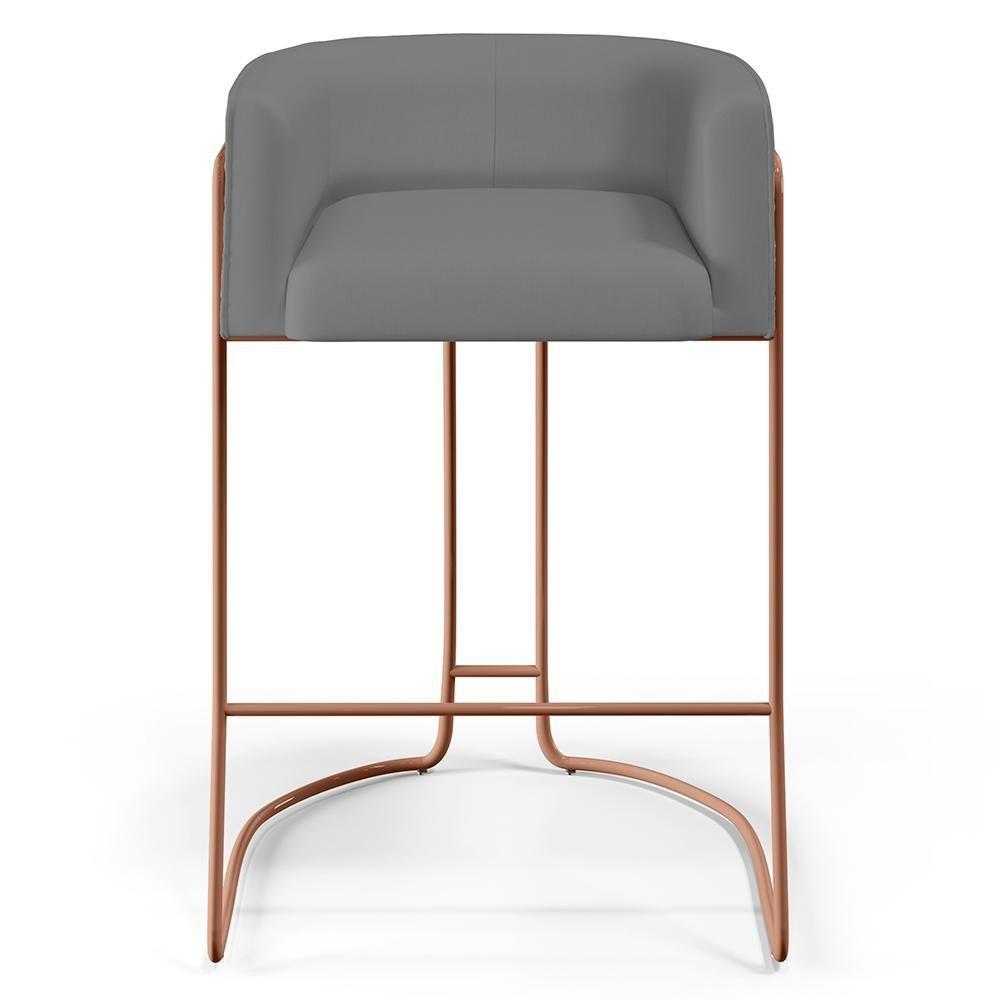 Miniatura Kit 04 Banquetas Fixa Cobre Veludo Cinza C-317