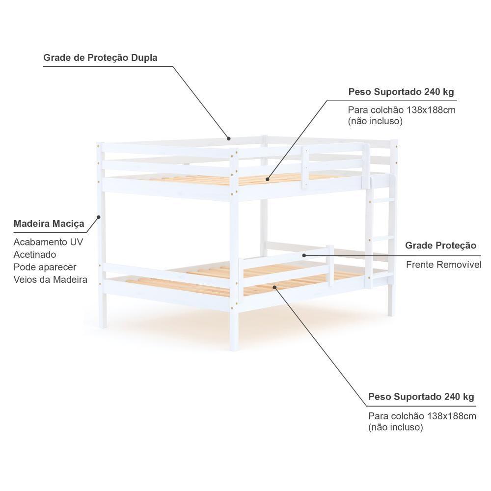 Miniatura Beliche Casal Casal Slim Com Grade De Proteção Madeira Maciça Branco Housin
