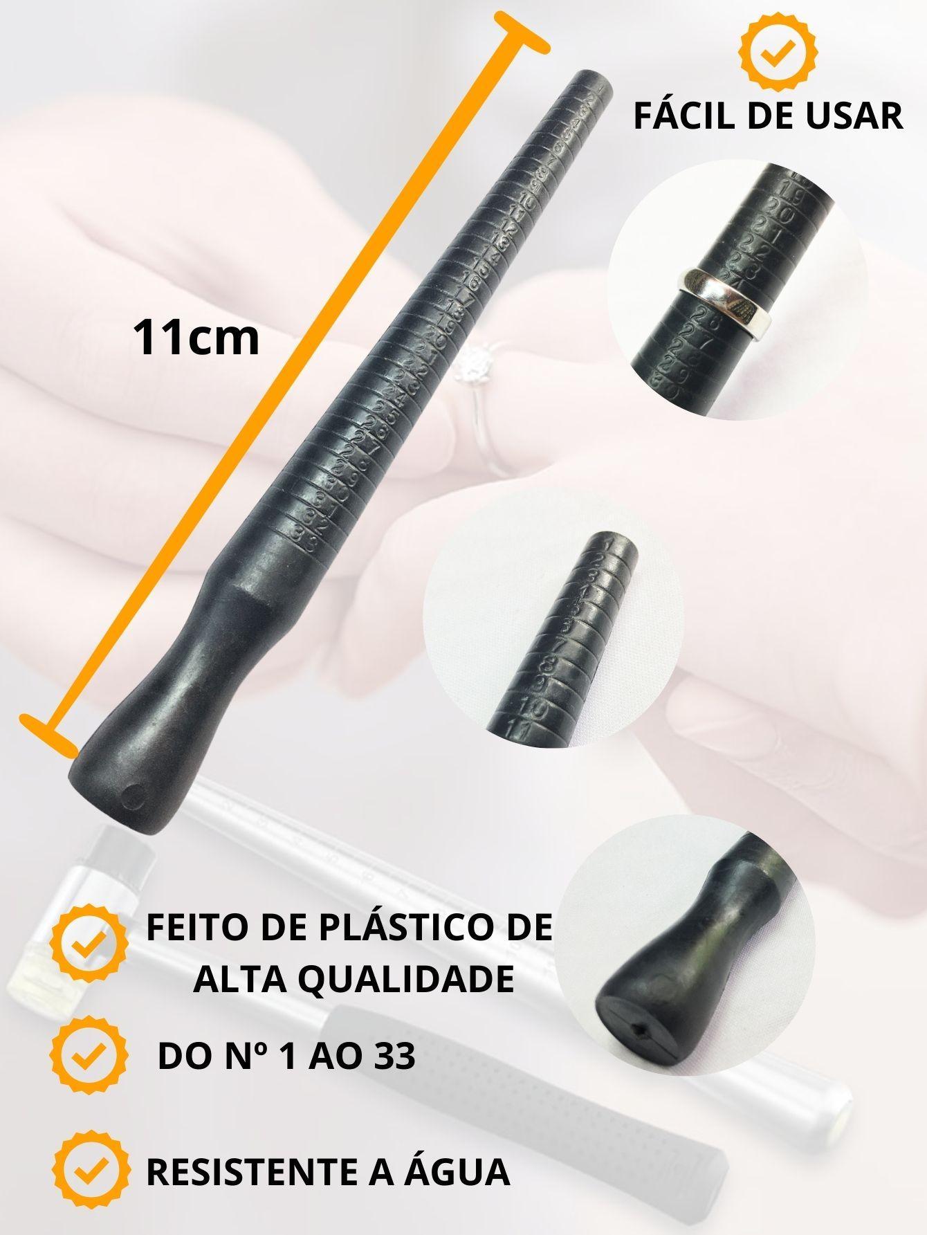 Kit 2 Aneleira Metal Medidor Dedo Bastão Plástico Pau Medir