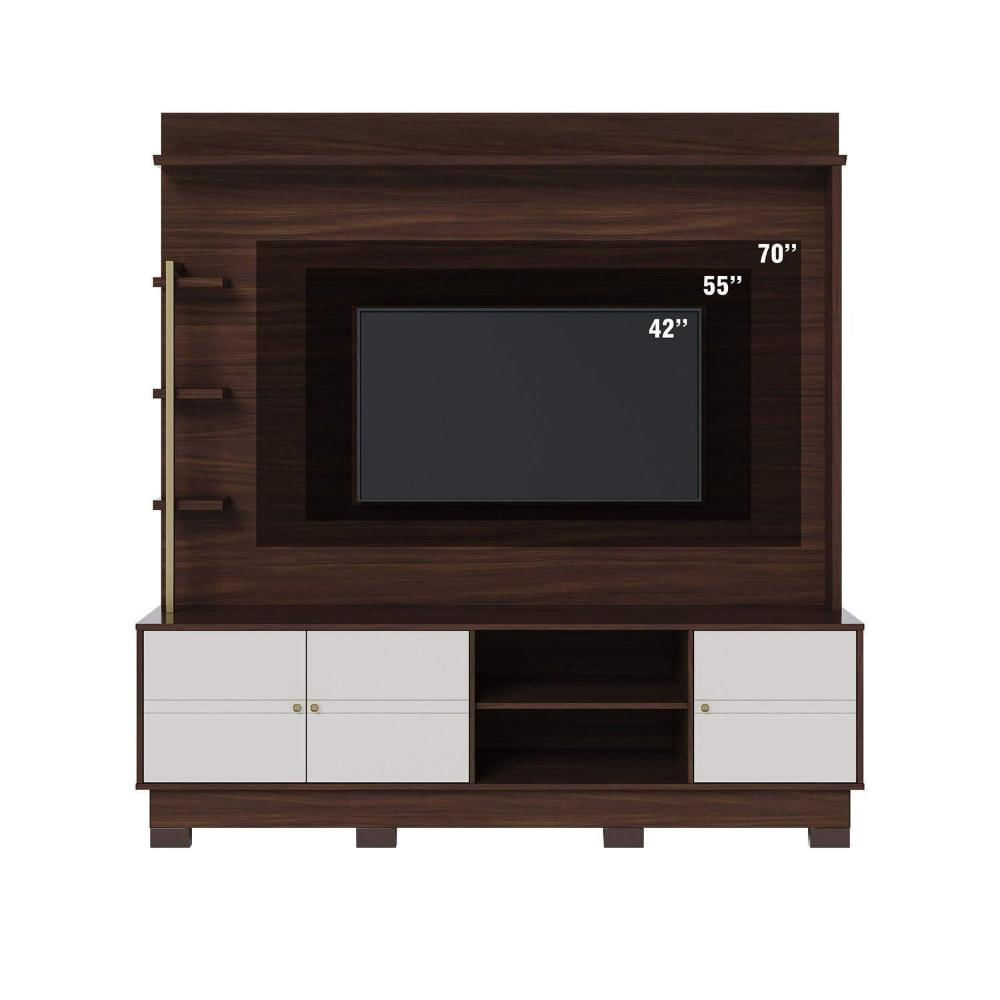 Home Theater 180 Cm para Tv até 70 Polegadas com 3 Portas Paraná Nogueira Real/Off White Matte