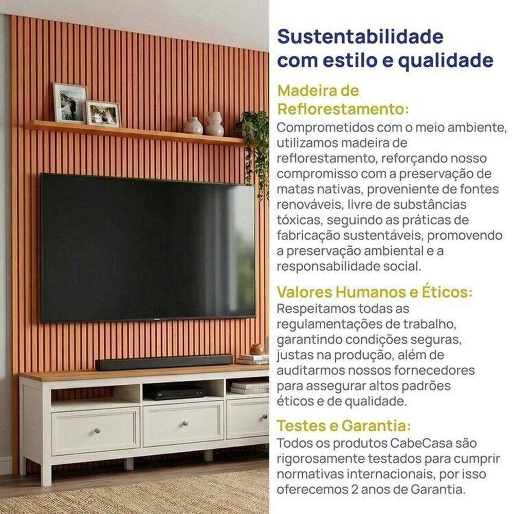 Rack Ananda com Painel Aloe para Tv até 75 Polegadas em Mdf Tampo Madeira Maciça Madeira Originals nature / Off white