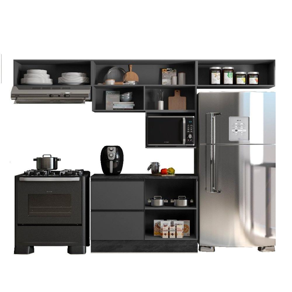 Miniatura Cozinha Modulada 5 Peças 5 Portas 3 Gavetas Balcão com Tampo Etna Grafite