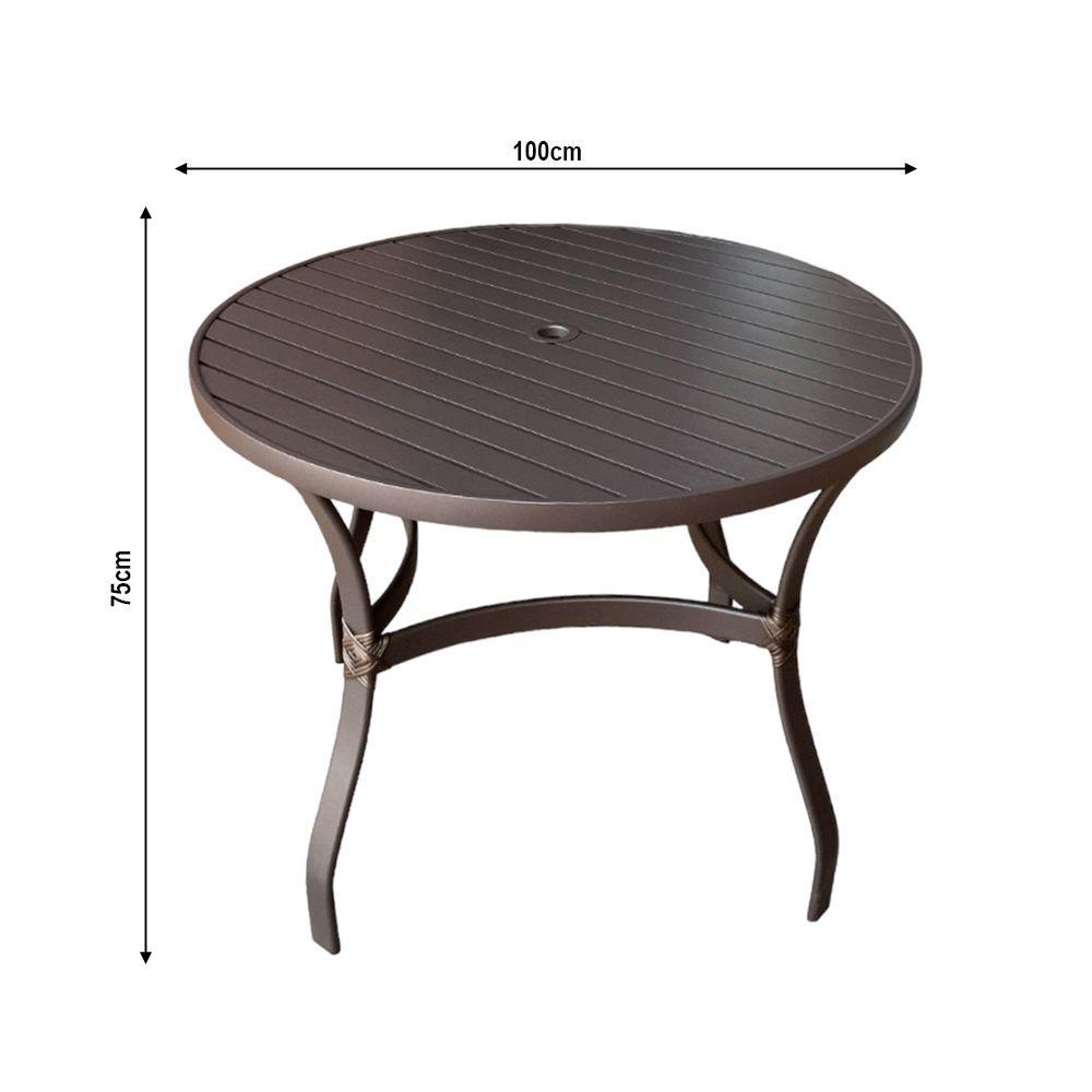 Miniatura Conjunto Mesa Redonda 1,00 Com 4 Cadeiras Betta Em Alumínio Área Externa Marrom