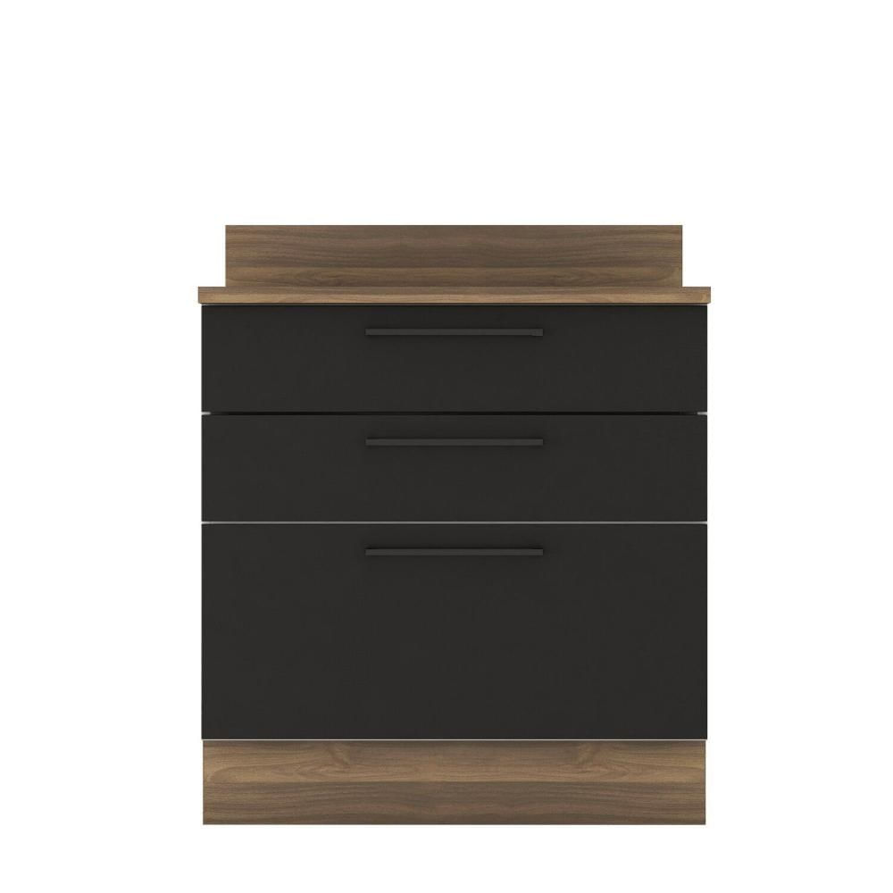 Cozinha Modulada em Aço 7 Peças com Paneleiro Forno e Cristaleira Rodapé em PVC Exclusive Grafite/Preto Matt