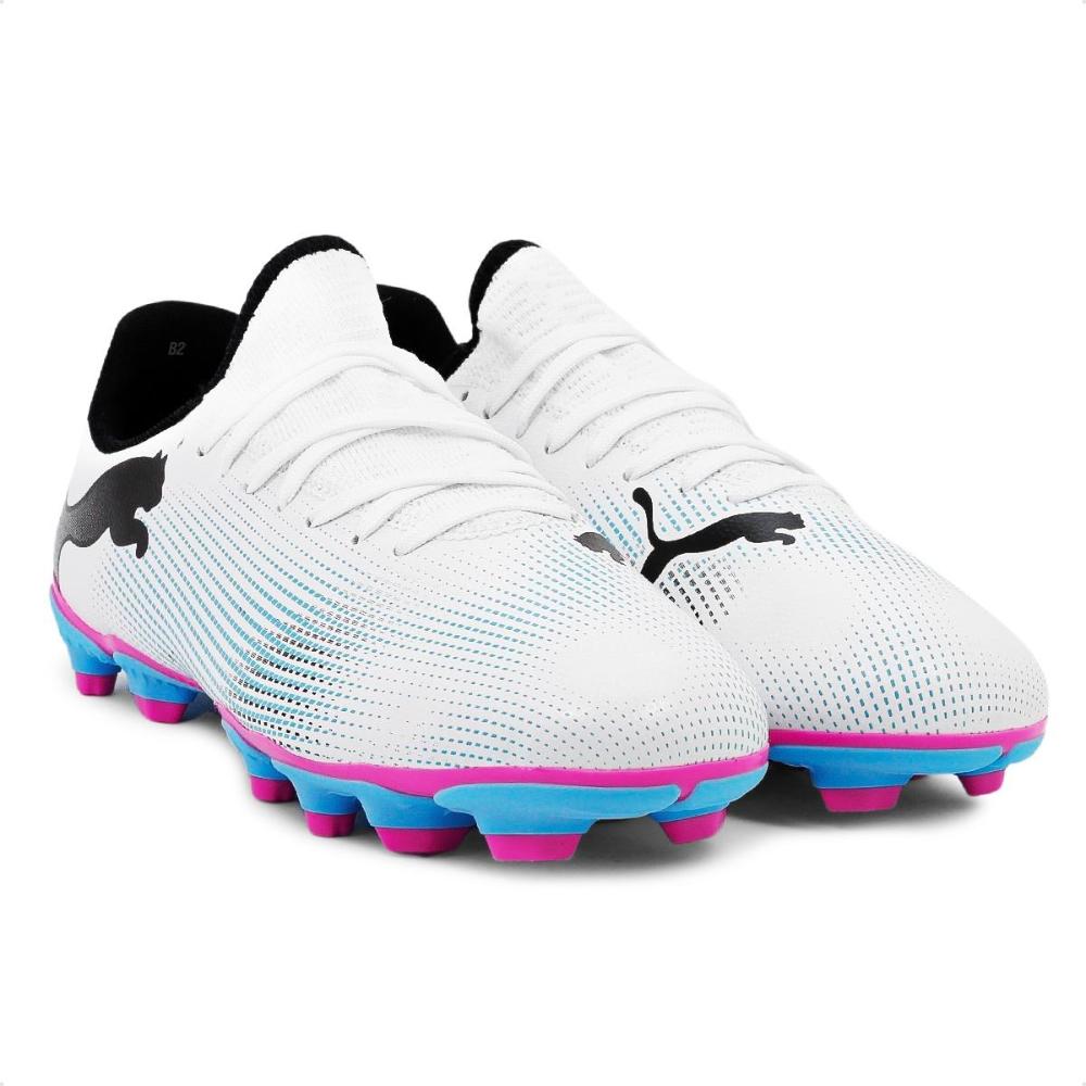 Miniatura Chuteira Campo Puma Future 7 Play FG/AG Juvenil Branco / Azul Claro - 34