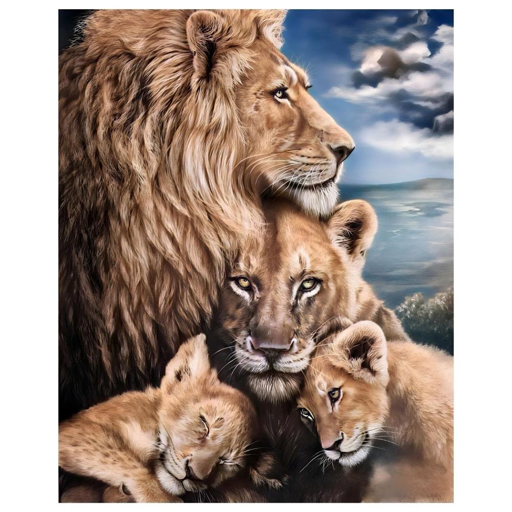 Quadro Decorativo Leão Leoa e Filhotes Animal 005 40cmx60cm