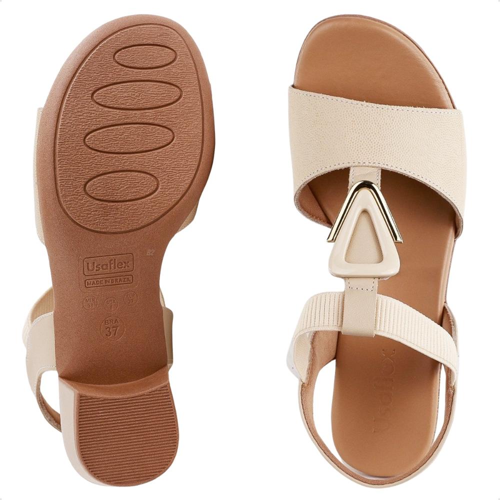 Sandália Usaflex Elastico Salto Baixo Feminino Bege / Bege - 34