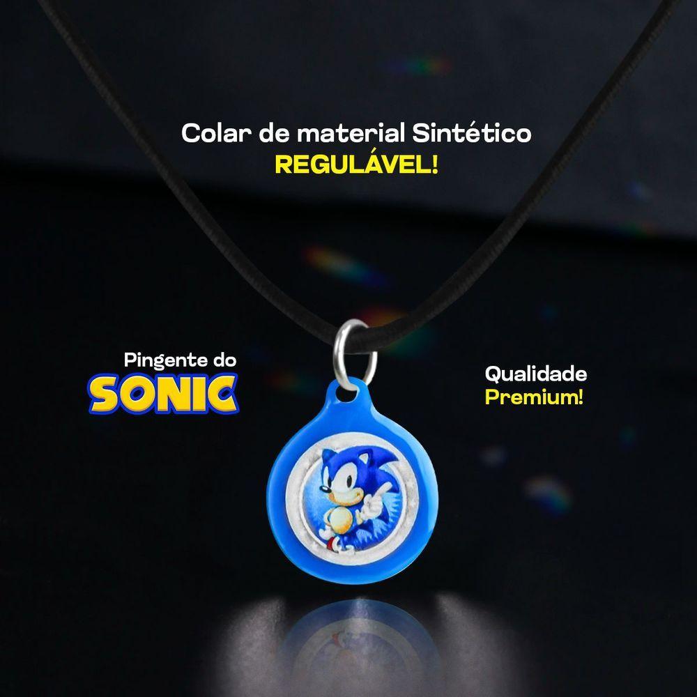 Miniatura Colar Menino Infantil + Pingente Sonic Qualidade Premium Presente Criança Ajustavel Vermelho Azul