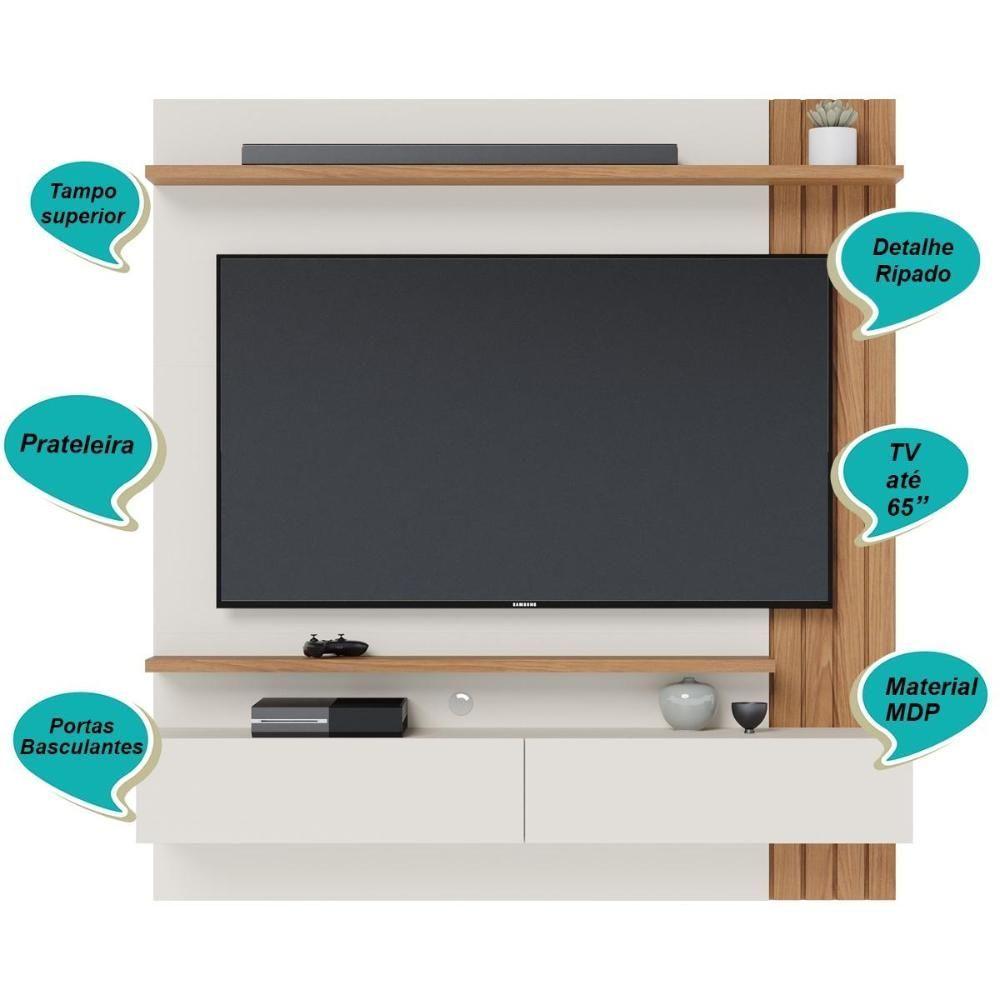 Painel Home Suspenso 2 Portas Tv's 65" Juriti - Freijó Off White Matte