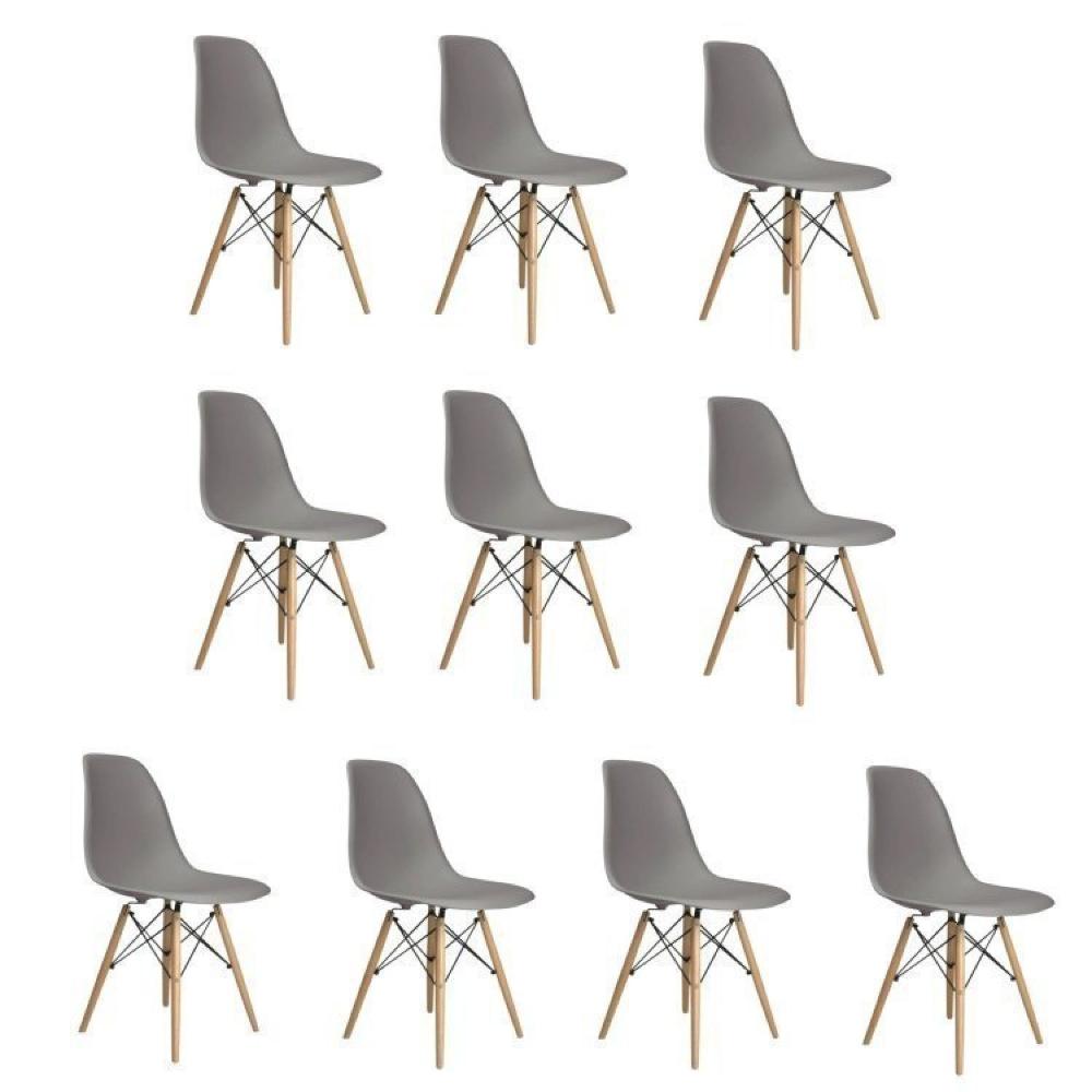 Miniatura Conjunto 10 Cadeiras Eiffel Pp Base Madeira Cinza Quente