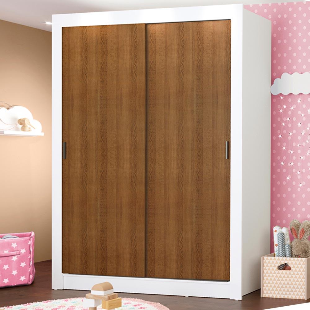 Miniatura Guarda-Roupa Infantil Madesa Enzo 2 Portas de Correr - Branco/Rustic Branco/Rustic