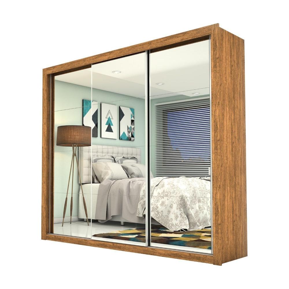 Miniatura Guarda Roupa Casal com Espelho 3 Portas de Correr Ilheus Premium Cinamomo-Branco