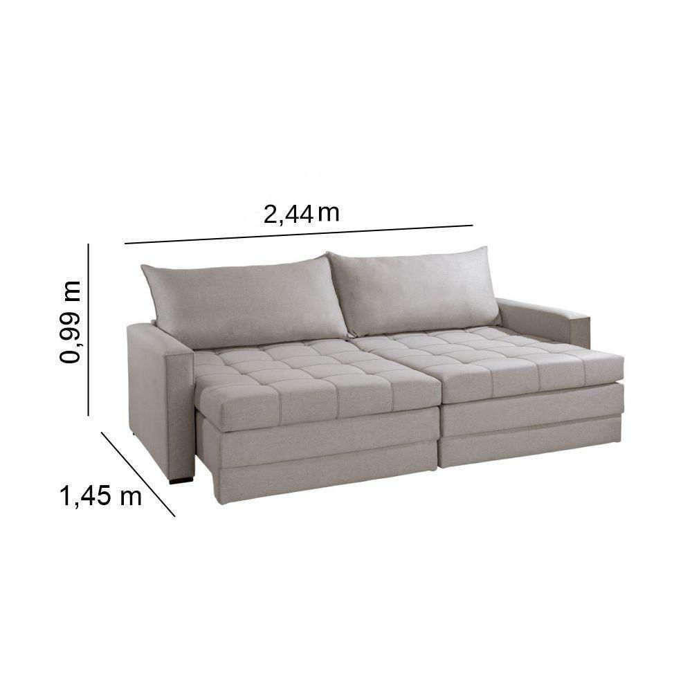 Miniatura Sofá Cama Retátil E Reclinável Captiva Tecido Linho Cinza 2,64 M