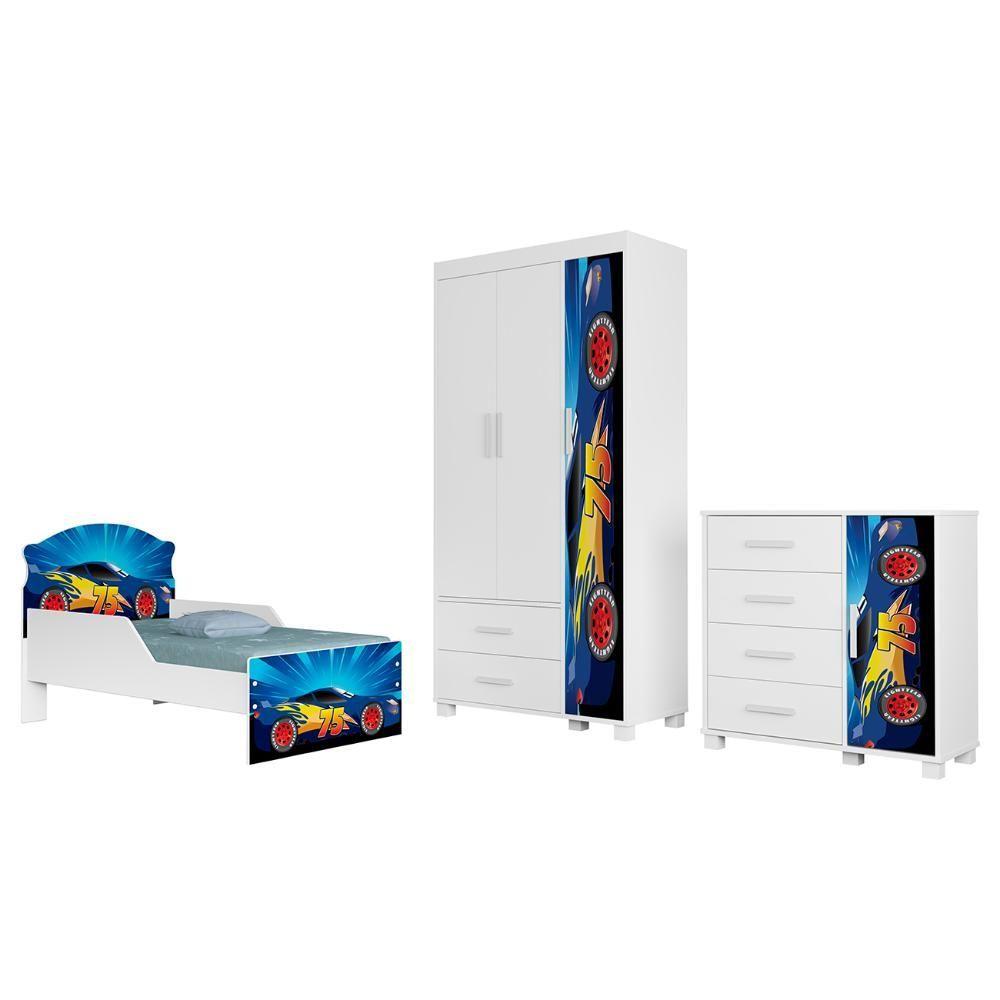 Miniatura Quarto Infantil 3 Peças Com Mini Cama Carro Azul Z53 - Mpozenato