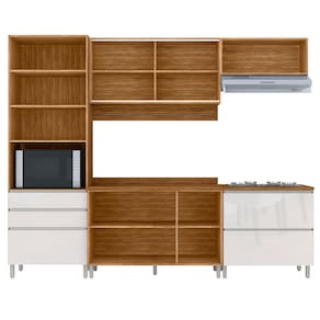 Miniatura Cozinha Completa Bartira Amazonita com 9 Portas, 7 Prateleiras e 4 Gavetas - 271,2cm de largura - Damasco