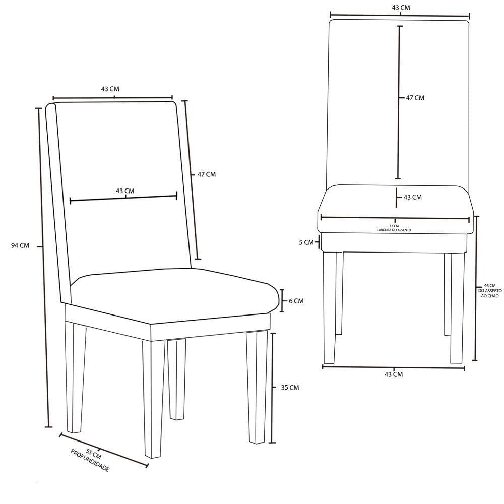 Miniatura Kit 2 Cadeiras De Jantar Estofadas Para Mesa Tecido Cinza