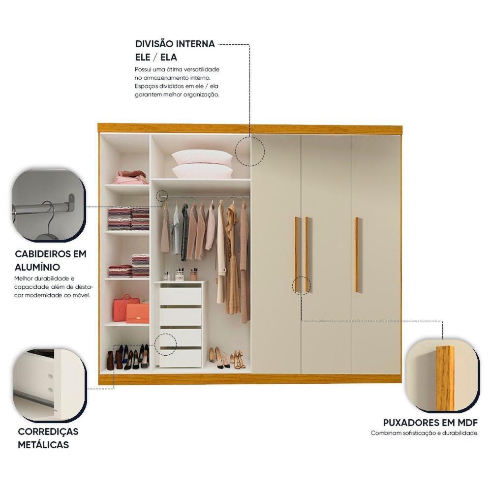 Miniatura Guarda-roupa Casal 6 Portas Roma Yescasa Naturale/Off White