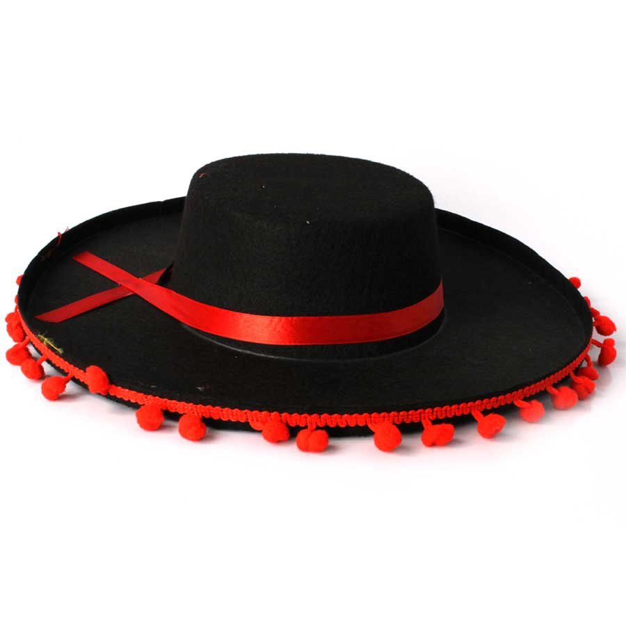 Miniatura Chapéu Espanhol Preto e Vermelho Poliester